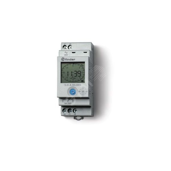 Реле времени цифровое суточное/недельное, монтаж на рейку 35мм, 1СO 16A, питание 110…230B AC/DC, ширина 35мм, степень защиты IP20 FINDER 12.51.8.230.0000