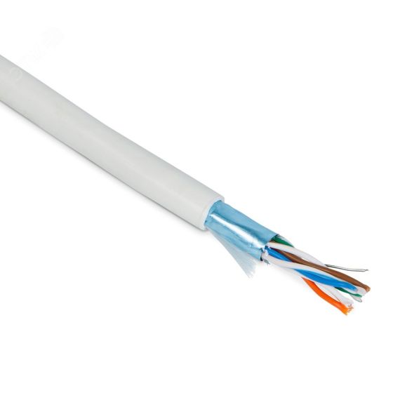Витая пара. экранированный F/UTP. общий экран фольга. категория 5e. 4 пары 26 AWG. 4х2х0.48 мм многопроволочные жилы. PVC. нг(А)-LS. внутренний (100м) Hyperline FUTP4-C5E-P26-IN-PVC-GY-100