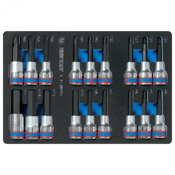 Набор торцевых насадок 1/2', TORX, HEX, L = 80 мм, ложемент, 18 предметов King Tony 9-4138PRV