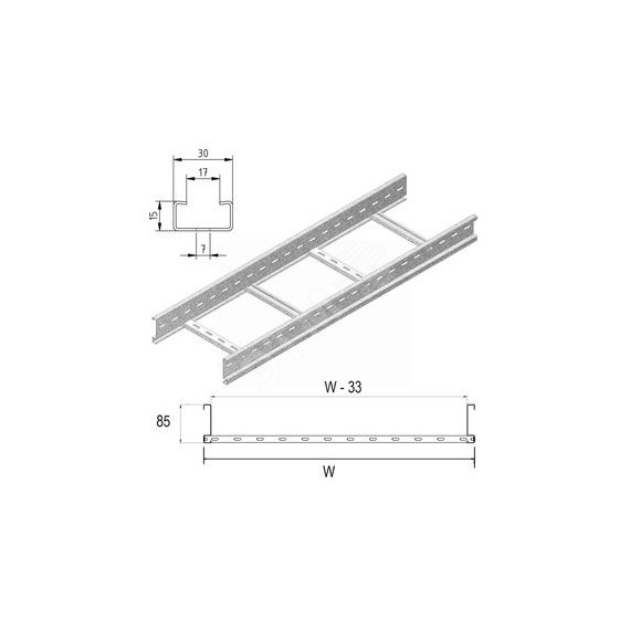 Лоток кабельный лестничного типа с телескопическими концами серии LIGHT Vergokan HDKLL85.300
