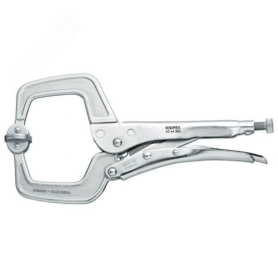 Зажим сварочный с вращаюмися губками для больших заготовок с рёбрами до 40 мм размеры под квадрат 90 мм L-280 мм оцинкованный Knipex KN-4244280