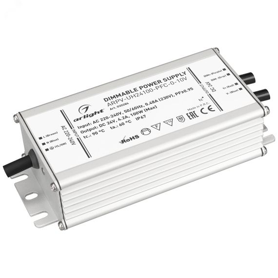 Блок питания ARPV-UH24100-PFC-0-10V (24V, 4.2A, 100W) (ARL, IP67 Металл, 7 лет) Arlight 030284