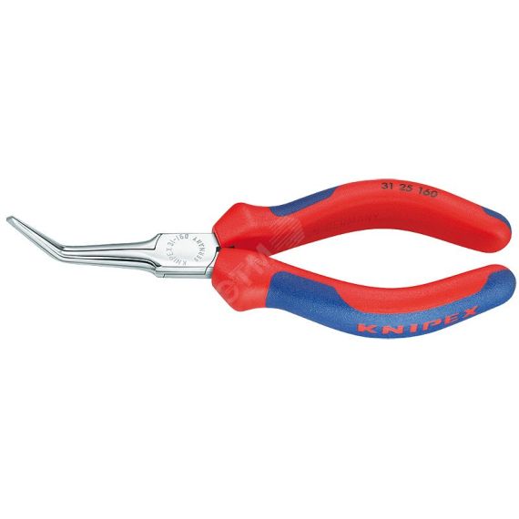 Длинногубцы плоские гладкие губки 55 мм под 45° L-160 мм хромированные двукомпонентные рукоятки Knipex KN-3125160