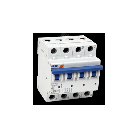 Выключатель автоматический четырехполюсный 2А D 6кА AC OptiDin BM63-4D2-УХЛ3-РЕГ КЭАЗ 280463