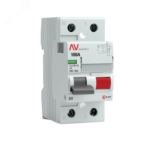 Устройство защитного отключения DV 2P 100А/30мА (AC) AVERES EKF rccb-2-100-30-ac-av