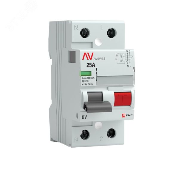 Устройство защитного отключения DV 2P 25А/300мА (S) AVERES EKF rccb-2-25-300-s-av