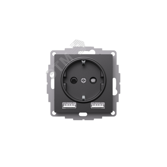 ATLASDESIGN РОЗЕТКА 16А с 2 USB A+A, 5В/2,4А, 2х5В/1,2А, механизм, БАЗАЛЬТ SE (Systeme) ATN001430