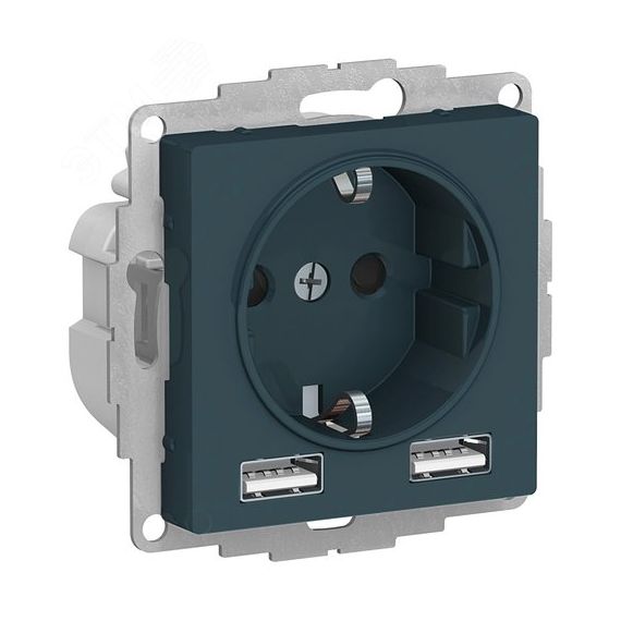 РОЗЕТКА ATLASDESIGN 16А c 2 USB A+A, 5В/2,4 А, 2х5В/1,2 А, механизм, ИЗУМРУД SE (Systeme) ATN000830