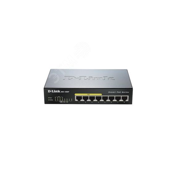 Коммутатор неуправляемый PoE 8 портов, 4хPoE 10/100/1000 Мб/с, 4хRJ45, 80 Вт D-Link DGS-1008P/E1A