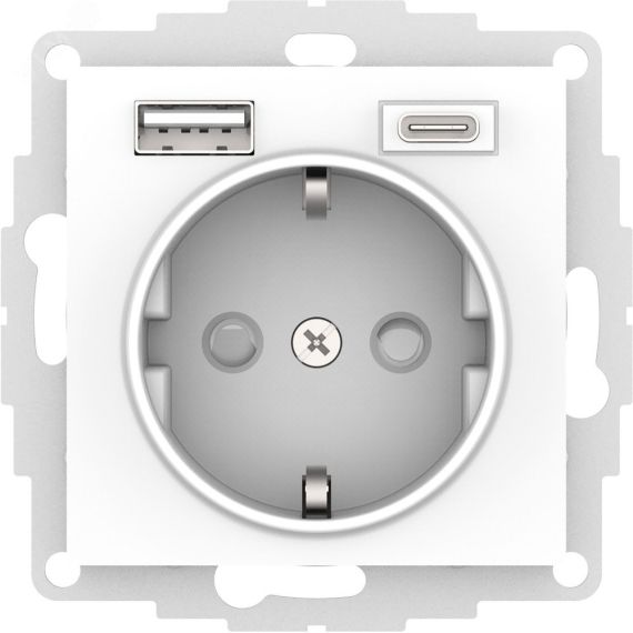 РОЗЕТКА 16А с 2 USB A+C, мех, БЕЛЫЙ SE (Systeme) ATN000132