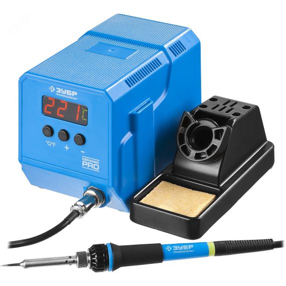 Станция низкотемпературная паяльная цифровая 60Вт, 50-480град.C, керамический нагреватель, ПСН-60 ЗУБР 55336