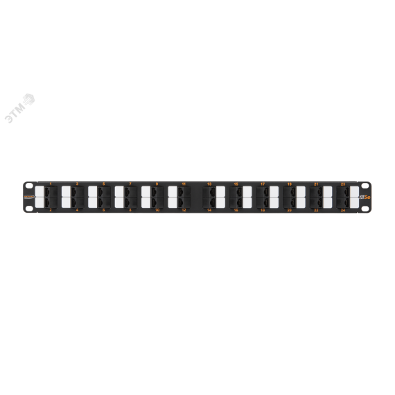 Панель 19'', 1U, 24 угловых порта, Кат.5e, RJ45/8P8C, неэкран., черная NIKOMAX/NIKOLAN NMC-RP24UD2-AN-1U-BK