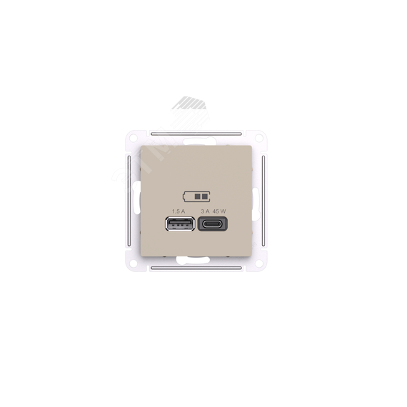 ATLASDESIGN USB РОЗЕТКА A + тип-C 45Вт высокоскор.заряд. QC,PD, механизм, ПЕСОЧНЫЙ SE (Systeme) ATN001229