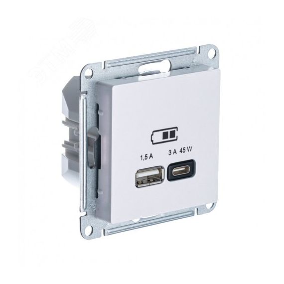 ATLASDESIGN USB РОЗЕТКА A + тип-C 45W высокоскор.заряд. QC,PD, механизм, ЖЕМЧУГ SE (Systeme) ATN000429