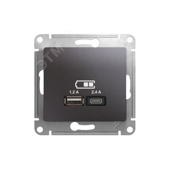 GLOSSA USB РОЗЕТКА A+С, 5В/2,4А, 2х5В/1,2 А, механизм, ГРАФИТ SE (Systeme) GSL001339