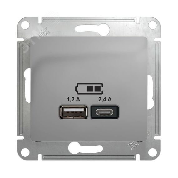 GLOSSA USB РОЗЕТКА A+С, 5В/2,4А, 2х5В/1,2 А, механизм, АЛЮМИНИЙ SE (Systeme) GSL000339