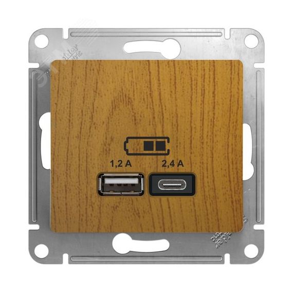GLOSSA USB РОЗЕТКА A+С, 5В/2,4А, 2х5В/1,2 А, механизм, ДЕРЕВО ДУБ SE (Systeme) GSL000539