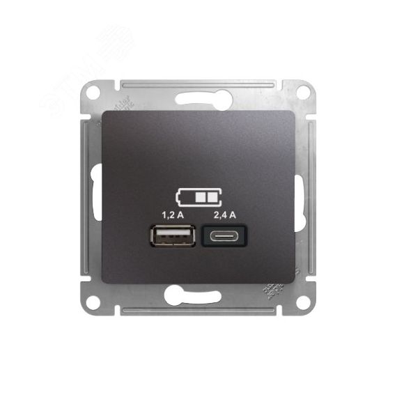 GLOSSA USB РОЗЕТКА A+С, 5В/2,4А, 2х5В/1,2 А, механизм, ГРАФИТ SE (Systeme) GSL001339