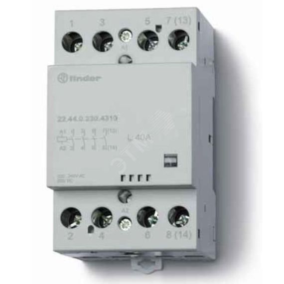 Модульный контактор 40А, 2NO+2NC, катушка 12В AC/DC, Механический индикатор, Контакты AgSnO2 FINDER 22.44.0.012.4610