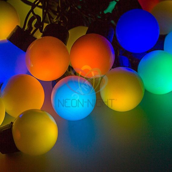 Гирлянда Мультишарики 38 мм, 10 м, черный ПВХ, 40 диодов, RGB Neon-Night 303-579