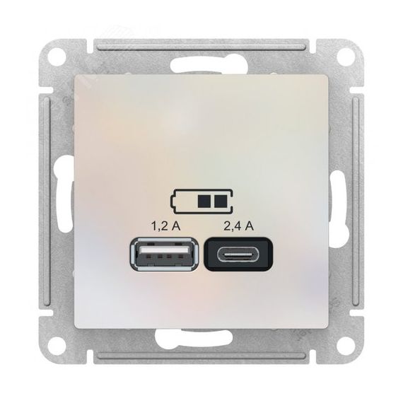 РОЗЕТКА USB ATLASDESIGN A+С, 5В/2,4А, 2х5В/1,2А, механизм, ЖЕМЧУГ SE (Systeme) ATN000439