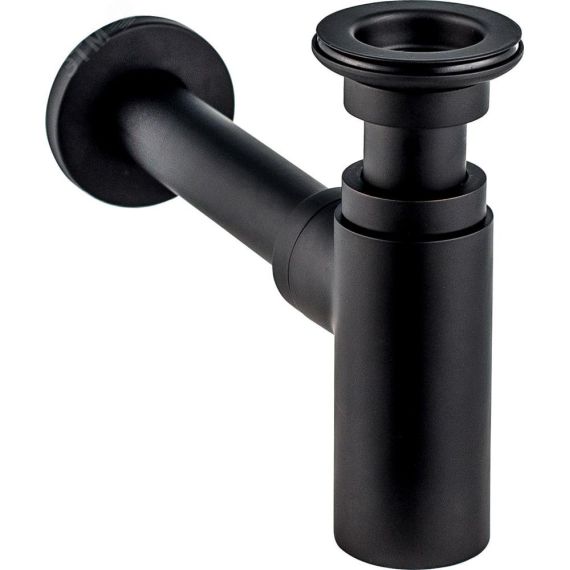 Сифон LINEIS для раковины 1'1/4 х 32 с выпуском, отвод с декоративной розеткой, черный матовый, латунь WIRQUIN 30987099