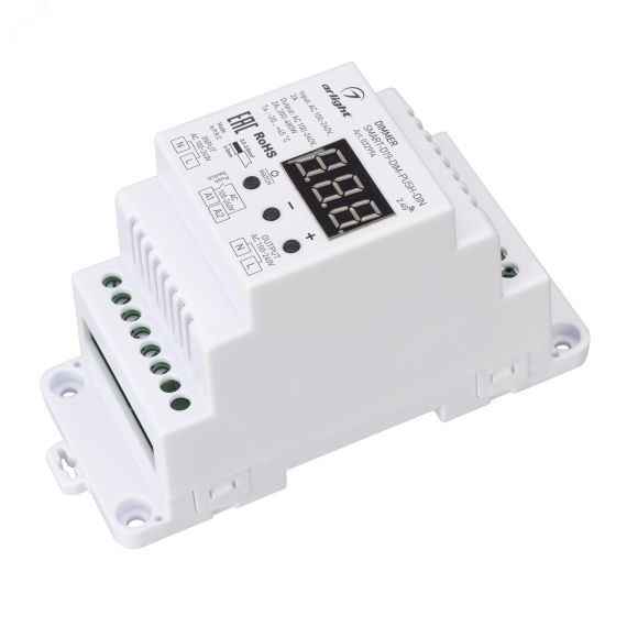 Диммер SMART-D19-DIM-PUSH-DIN (230V, 2A, TRIAC, 2.4G) (ARL, IP20 Пластик, 5 лет) Arlight 032994