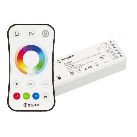 Диммер SMART-SET-PWM-105-52-MULTI-SUF White (12-24V, 5x3A, ПДУ RING 10кн, 2.4G) (IARL, IP20 Пластик, 5 лет) Arlight 036188