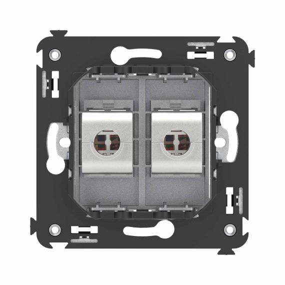 Компьютерная розетка RJ-45 без шторки в стену, кат.6А двойная экранированная, &quot;Avanti&quot;, &quot;Закаленная сталь&quot;