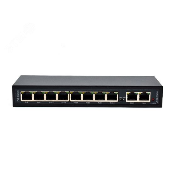 Коммутатор неуправляемый PoE 10 портов, 8хPoE 10/100 Мб/с, 2хRJ45, 30 Вт Optimus CCTV U1E-8F/2G_V.1
