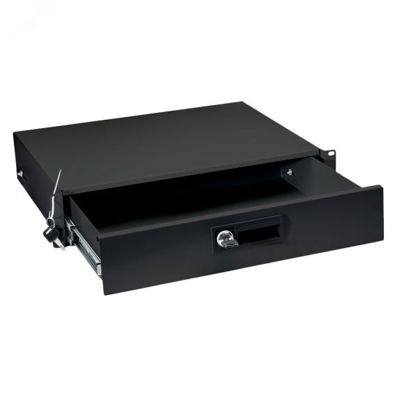 Ящик для документов 2U, глубиной 360 мм, цвет черный (RAL 9004) Cabeus DRW-2U-BK