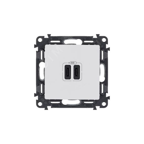 Valena LIFE.Зарядное устройство с двумя USB-разьемами тип C-тип С 240В/5В 3000мА.С лицевой панелью.Цвет Белый LEGRAND 753107