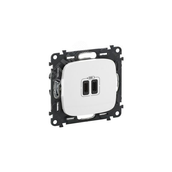 Valena ALLURE.Зарядное устройство с двумя USB-разьемами тип С-тип С 240В/5В 3000мА.С лицевой панелью.Цвет Белый LEGRAND 755345