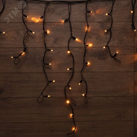 Гирлянда Айсикл Бахрома светодиодная 3,2х0,9 м, с эффектом мерцания, 120 LED, черный провод каучук, теплое белое свечение Neon-Night 255-336