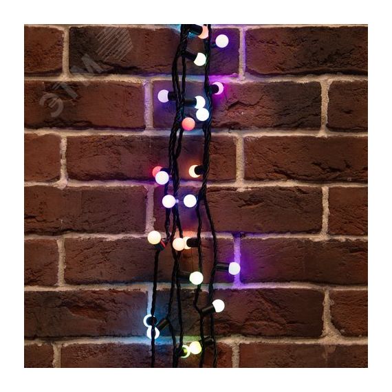 Гирлянда Мультишарики 17,5 мм, 10 м, черный ПВХ, 100 диодов, RGB Neon-Night 303-509-2