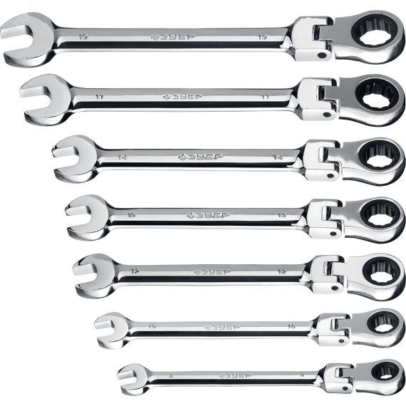 Набор комбинированных гаечных ключей трещоточных шарнирных 7 шт, 8 - 19 мм ЗУБР 27101-H7