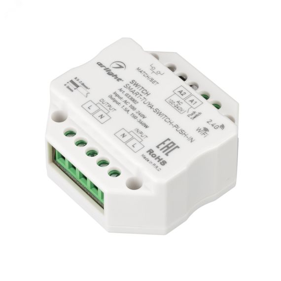 Контроллер-выключатель SMART-TUYA-SWITCH-PUSH-IN (230V, 1.5A, WiFi, 2.4G) (Arlight, IP20 Пластик, 5 лет) Arlight 033002