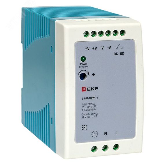 Блок питания на дин рейку 100 Вт, 220 В AC /12 В DC EKF DR-M-100W-12
