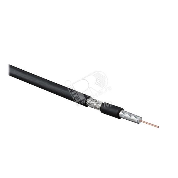 Кабель коаксиальный RG-6. 75 Ом (ТВ. SAT. CATV). жила - 18 AWG (1.02 мм. омедненная сталь). общий диаметр 6.9мм. PVC. черный (бухта 100 м) Hyperline 49057
