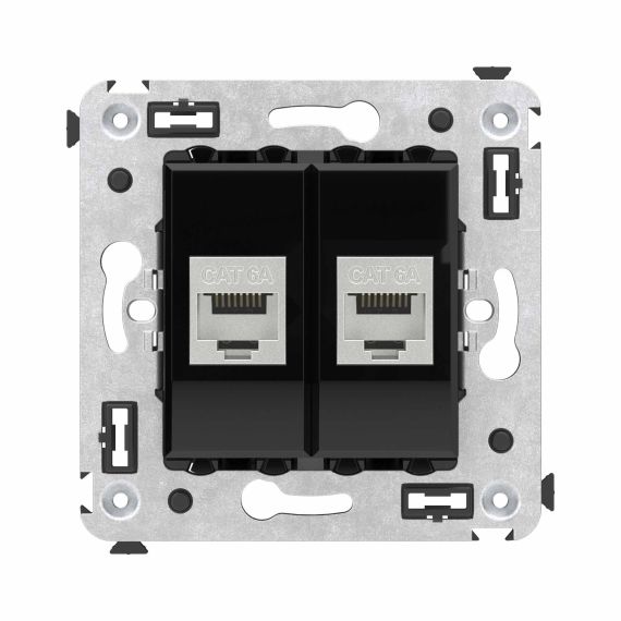 Компьютерная розетка RJ-45 без шторки в стену, кат.6А двойная экранированная, &quot;Avanti&quot;, &quot;Черный квадрат&quot;