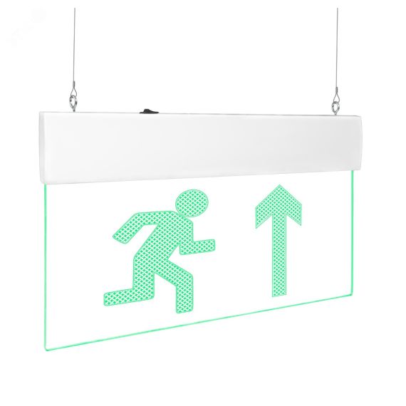Оповещатель световой с резервным источником питания Молния-220-РИП Ультра Человек вправо стрелка вверх зеленые светодиоды. ПОДВЕСНОЕ КРЕПЛЕНИЕ Вистл ц131437