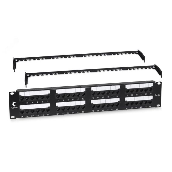 Патч-панель IDC 19' (2U), 48 портов RJ-45, категория 5e, Dual IDC, с задним кабельным организатором Cabeus PL2-48-Cat.5e-Dual