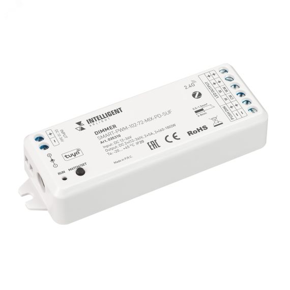 INTELLIGENT ARLIGHT Диммер SMART-PWM-102-72-MIX-PD-SUF (12-36V, 2x5A, ZB, 2.4G) (IARL, Пластик) Arlight 035310