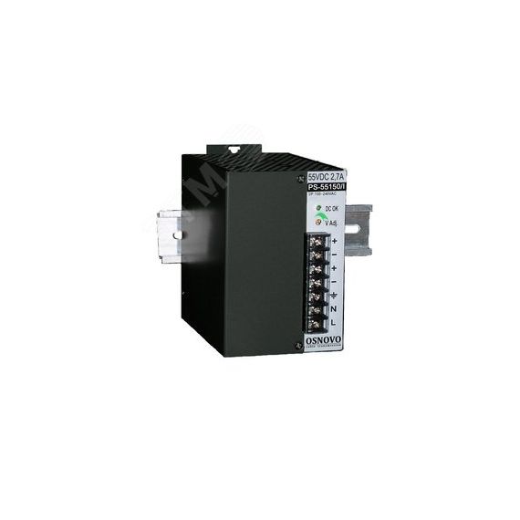 Блок питания промышленный. DC55V, 2,7A(150W). Диапазон входных напряжений AC100-240V. КПД 83%. OSNOVO PS-55150/I