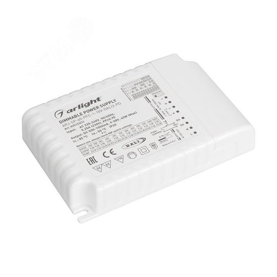 Блок питания ARJ-SP-40-PFC-1-10V-DALI2-PD (40W, 500-1050mA) (, IP20 Пластик, 5 лет) Arlight 025123(1)