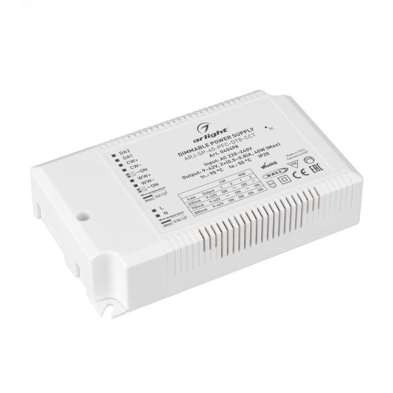 Блок питания ARJ-SP-40-PFC-DT8-ССT (40W, 9-42V, 0.5-0.8А) (Arlight, IP20 Пластик, 5 лет) Arlight 040498