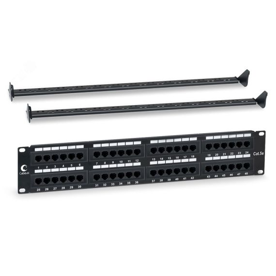 Патч-панель IDC 19' (2U), 48 портов RJ-45, категория 5e, Dual IDC, с задним кабельным организатором Cabeus PL-48-Cat.5e-Dual