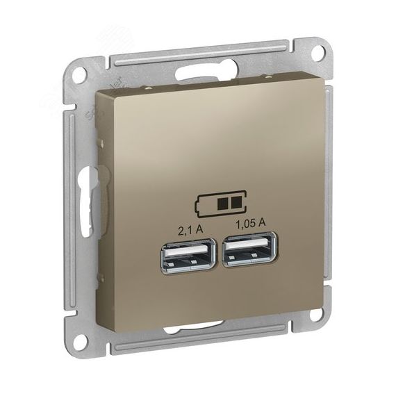 Розетка ATLASDESIGN USB 5В 1 порт x 2,1 А 2 порта х 1,05 А механизм шампань SE (Systeme) ATN000533