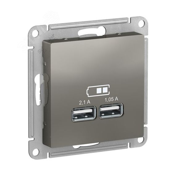 Розетка ATLASDESIGN USB 5В 1 порт x 2,1 А 2 порта х 1,05 А механизм сталь SE (Systeme) ATN000933