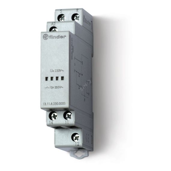 Реле модульное электронные вызывное со сбросом, 1СO 12A, питание 230В АC, ширина 17.5мм, степень защиты IP20 FINDER 13.11.8.230.0000